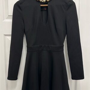 Black A-Line Mock Neck Long Sleeve Cocktail Dress